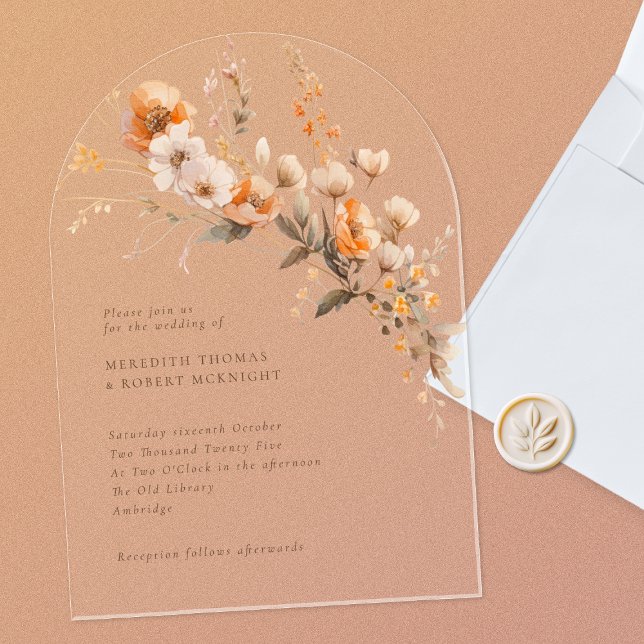 Invitations En Acrylique Elégant automne orange et Brown Mariage Fleur sauv (Créateur téléchargé)
