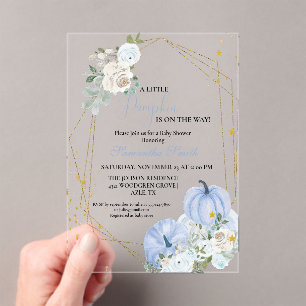 Invitations En Acrylique Elégant Baby shower Citrouille Blue Little