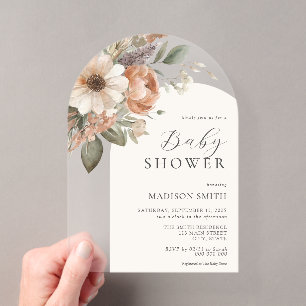 Invitations En Acrylique Elégant Baby shower d'aquarelle Floral Boho