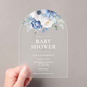 Invitations En Acrylique Elégant Baby shower d'hiver bleu-poussiéreux