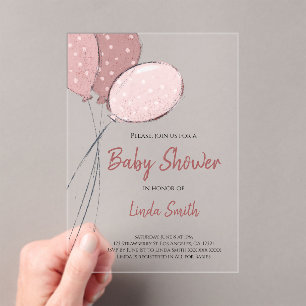 Invitations En Acrylique Élégant Baby shower fille de ballons roses