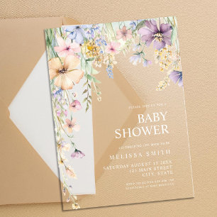 Invitations En Acrylique Élégant Baby shower Fleur sauvage botanique