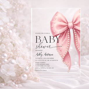 Invitations En Acrylique Elégant Baby shower Pearl Bow Girl