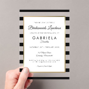 Invitations En Acrylique Élégant Black Stripe Gold Bridesmaiers déjeuner