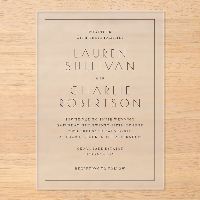 Invitations En Acrylique Elegant Black Typographic Wedding (Recto)