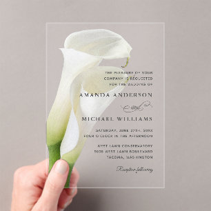 Invitations En Acrylique Elégant blanc Calla Lilies Floral Mariage
