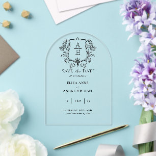 Invitations En Acrylique Élégant Blason de Monogramme Mariage