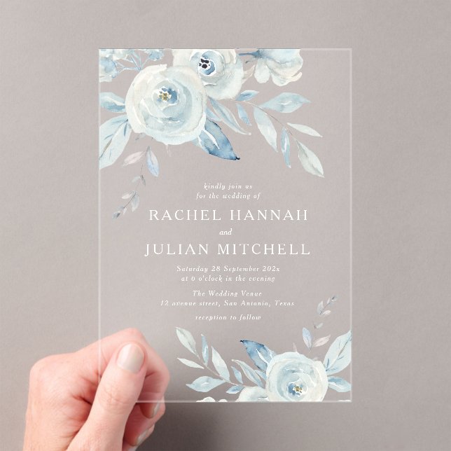 Invitations En Acrylique Elégant bleu azur aquarelle mariage (In situ (ordinateur de poche))