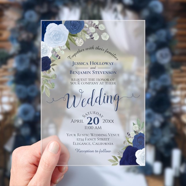Invitations En Acrylique Elégant bleu Rose Boho Mariage (Créateur téléchargé)
