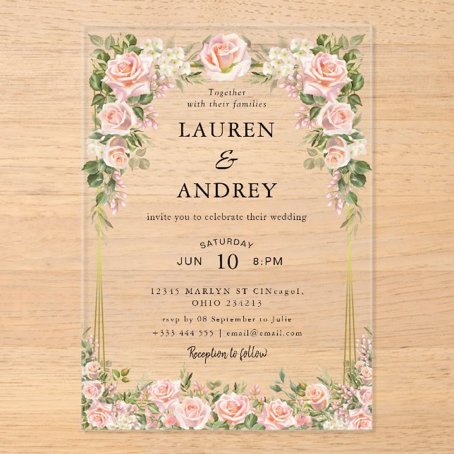 Invitations En Acrylique Elegant Blush Floral Modern Wedding (Recto)