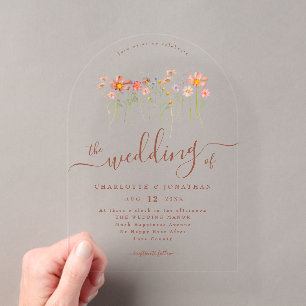 Invitations En Acrylique Élégant Bohème Fleur de Terracotta pour Mariage