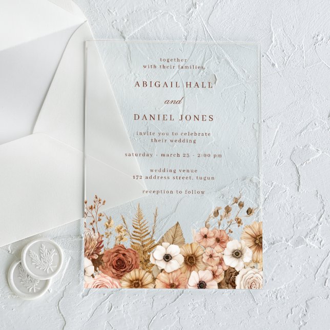 Invitations En Acrylique Elegant Boho Floral Wedding (Créateur téléchargé)