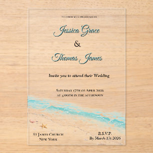 Invitations En Acrylique Élégant Boho Romantique Coquillages de Plage