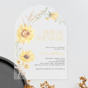 Invitations En Acrylique Elégant Boho Sunflower Fête des mariées botanique
