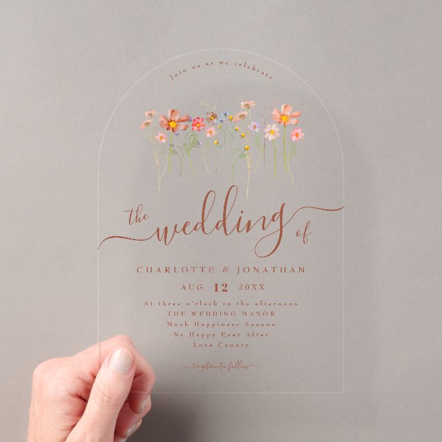 Invitations En Acrylique Elegant Boho Wildflower Floral Terracotta Wedding (In situ (ordinateur de poche))