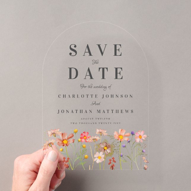 Invitations En Acrylique Elegant Boho Wildflower Meadow Wedding (In situ (ordinateur de poche))
