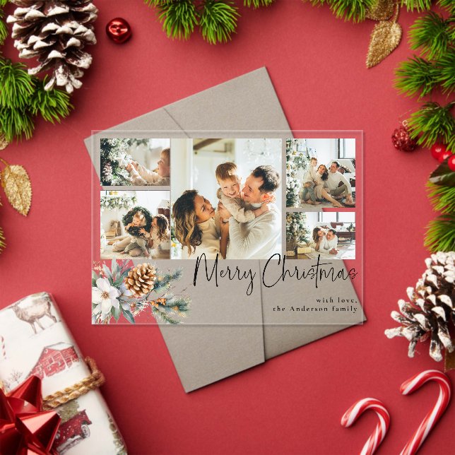 Invitations En Acrylique Elegant Botanical Foliage Photo Christmas Card (Insitu (vacances))