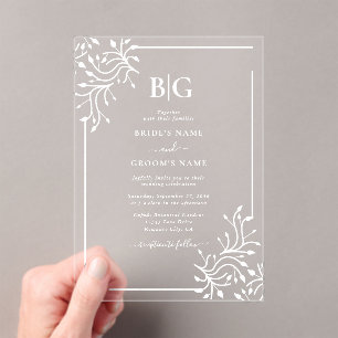 Invitations En Acrylique Élégant Botanique Monogramme Clair Mariage