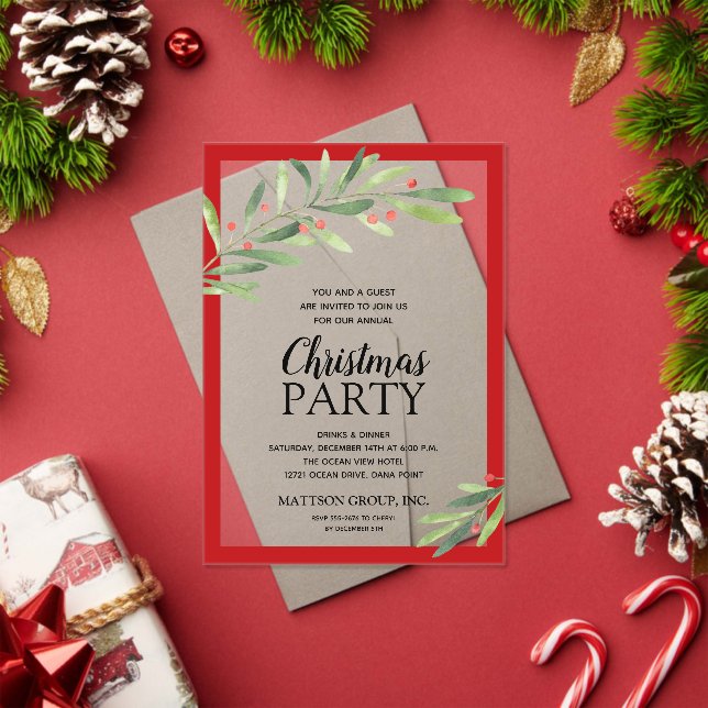 Invitations En Acrylique Elegant Branch and Berries Christmas Party (Insitu (vacances))