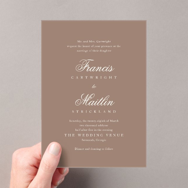 Invitations En Acrylique Elegant Brown Romantic Wedding (In situ (ordinateur de poche))