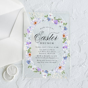 Invitations En Acrylique Élégant brunch de Pâques violet et bleu