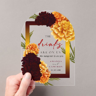 Invitations En Acrylique Elegant Burgundy Red  "MARIGOLD" Wedding The Drink