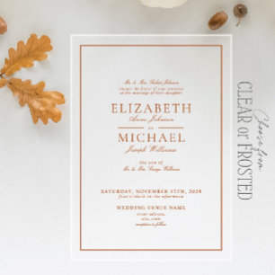 Invitations En Acrylique Élégant Burnt Orange Classic Script Mariage