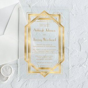 Invitations En Acrylique Élégant Cadre de Mariage Art Déco Or des Années 19