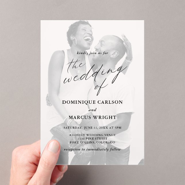 Invitations En Acrylique Elegant Calligraphy Photo Modern Wedding (In situ (ordinateur de poche))