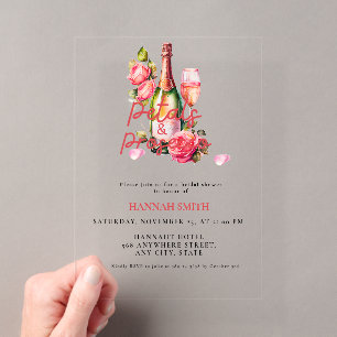 Invitations En Acrylique Elegant & Chic Pétales et Fête des mariées Prosecc