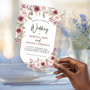 Invitations En Acrylique Élégant Chic Rose Fleur de Lilas Mariage