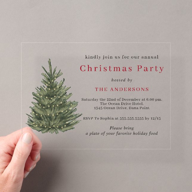 Invitations En Acrylique Elegant Christmas tree gold Christmas party (In situ (ordinateur de poche))