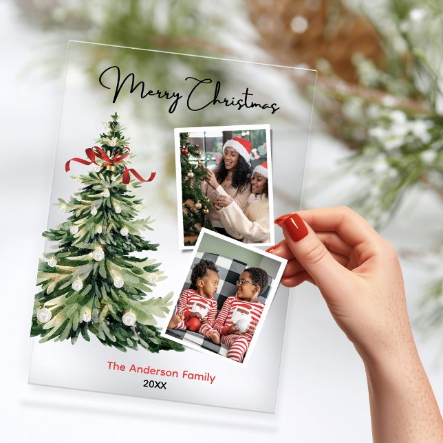 Invitations En Acrylique Elegant Christmas tree two photos personalized (Créateur téléchargé)