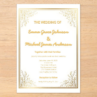 Invitations En Acrylique Élégant Classique Feuille d'Or