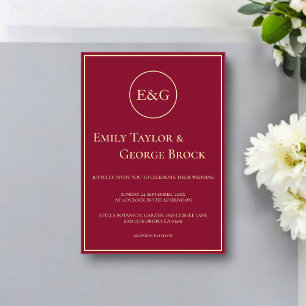 Invitations En Acrylique Élégant Classy Bourgogne Or Monogramme Chic Mariag