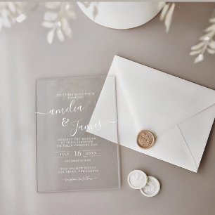 Invitations En Acrylique Elégant design de script transparent mariage moder