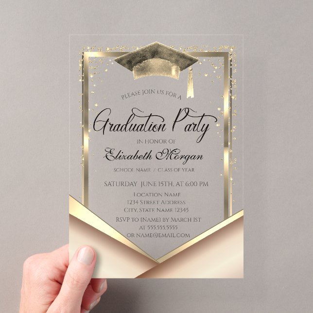 Invitations En Acrylique Élégant Diamants de cadre Or Graduation (In situ (ordinateur de poche))