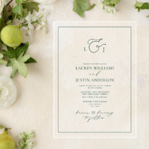 Invitations En Acrylique Élégant Emerald Green Calligraphie Monogramme Mari