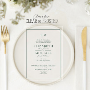 Invitations En Acrylique Élégant Emerald Green Classic Mariage