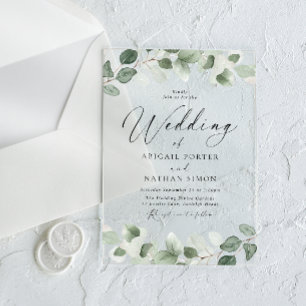 Invitations En Acrylique Élégant Feuilles verts Toutes les saisons Mariage