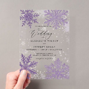 Invitations En Acrylique Élégant Flammes de neige violette Mariage d'hiver