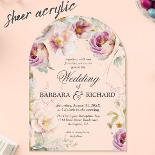Invitations En Acrylique Élégant Fleur sauvage d'arche rose Mariage d'aquar