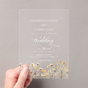 Invitations En Acrylique Élégant Fleur sauvage de calligraphie Mariage