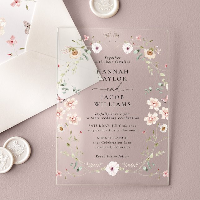 Invitations En Acrylique Élégant Fleur sauvage Floral Mariage (Créateur téléchargé)
