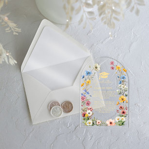 Invitations En Acrylique Élégant Fleur sauvage Meadow Garden Twin Graduatio
