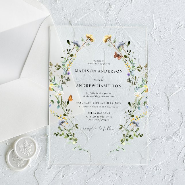 Invitations En Acrylique Élégant Fleur sauvage Meadow Mariage (Créateur téléchargé)