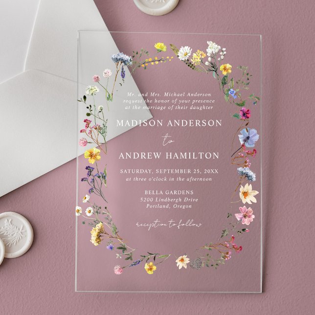 Invitations En Acrylique Élégant Fleur sauvage Meadow Mariage (Créateur téléchargé)