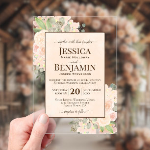 Invitations En Acrylique Élégant Fleurs Corail Abricot Mariage Text Style