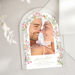 Invitations En Acrylique élégant floral arche photo enregistrer notre date 
