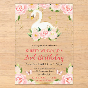 Invitations En Acrylique Élégant floral cygne anniversaire aquarelle